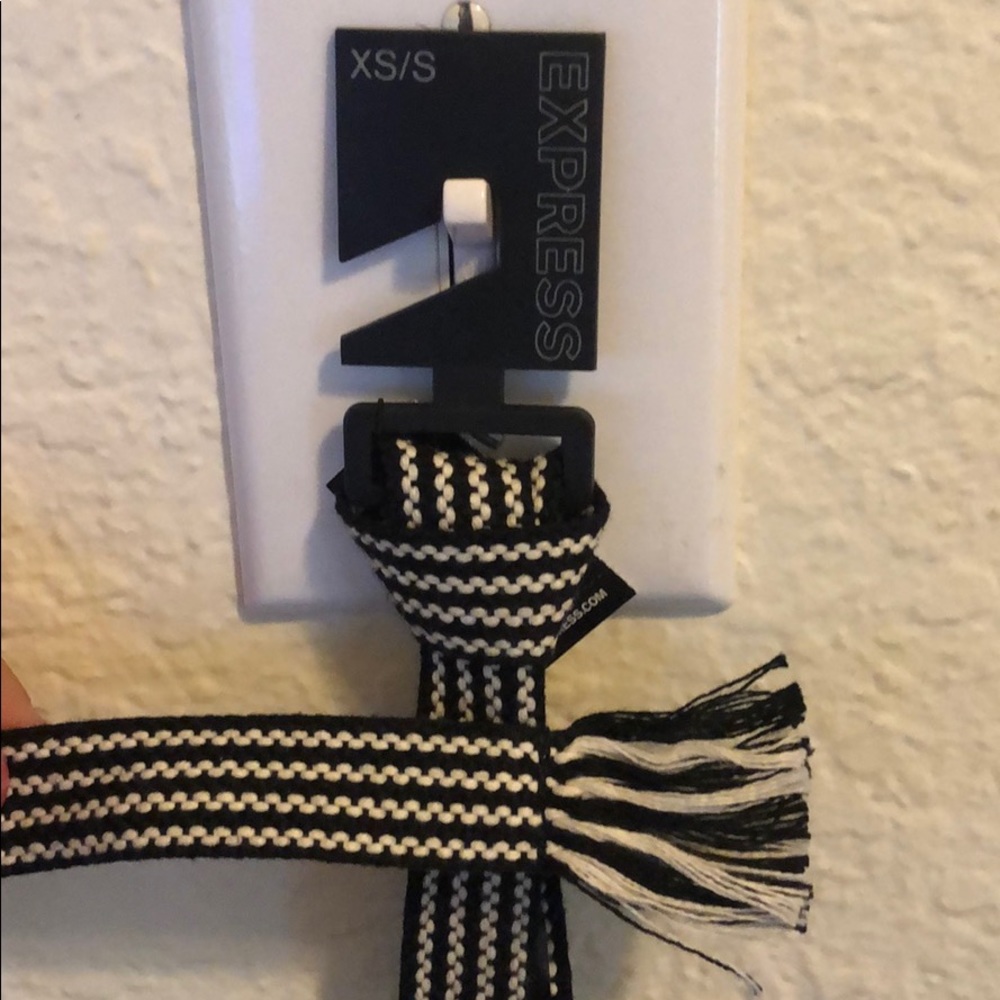 Express Black White Woven Tie Belt Fray XS/S